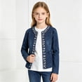 thumbnail image 2 of Edvintorg Jean Jacket for Girls Crew Neck Long Sleeve Open Front Denim Coat Teen Clothes for Girls Size 12-17, 2 of 9