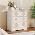 thumbnail image 4 of PYY 3 Drawer Wooden Dresser - Decorative Carved Floral Front, Crystal Knobs - Tall Storage Cabinet for Bedroom, Living Room, Entryway - Antique White, Natural Oak Accent, 3-Drawer, 4 of 8
