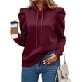 thumbnail image 3 of Sudadera con Capucha de Larga Abullonada y Cordón Ajustable para Mujer, Estilo Informal, para Otoño e Invierno Rojo M, 3 of 8