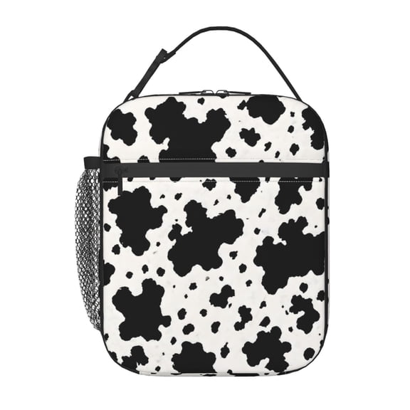 Black White Cow Lunch Bag Reusable Thermal Lunch Box with Handle for Women and Men