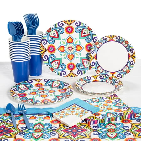 Fun Express 187 Pieces Colorful Fiesta Tableware Kit for 24 Guests