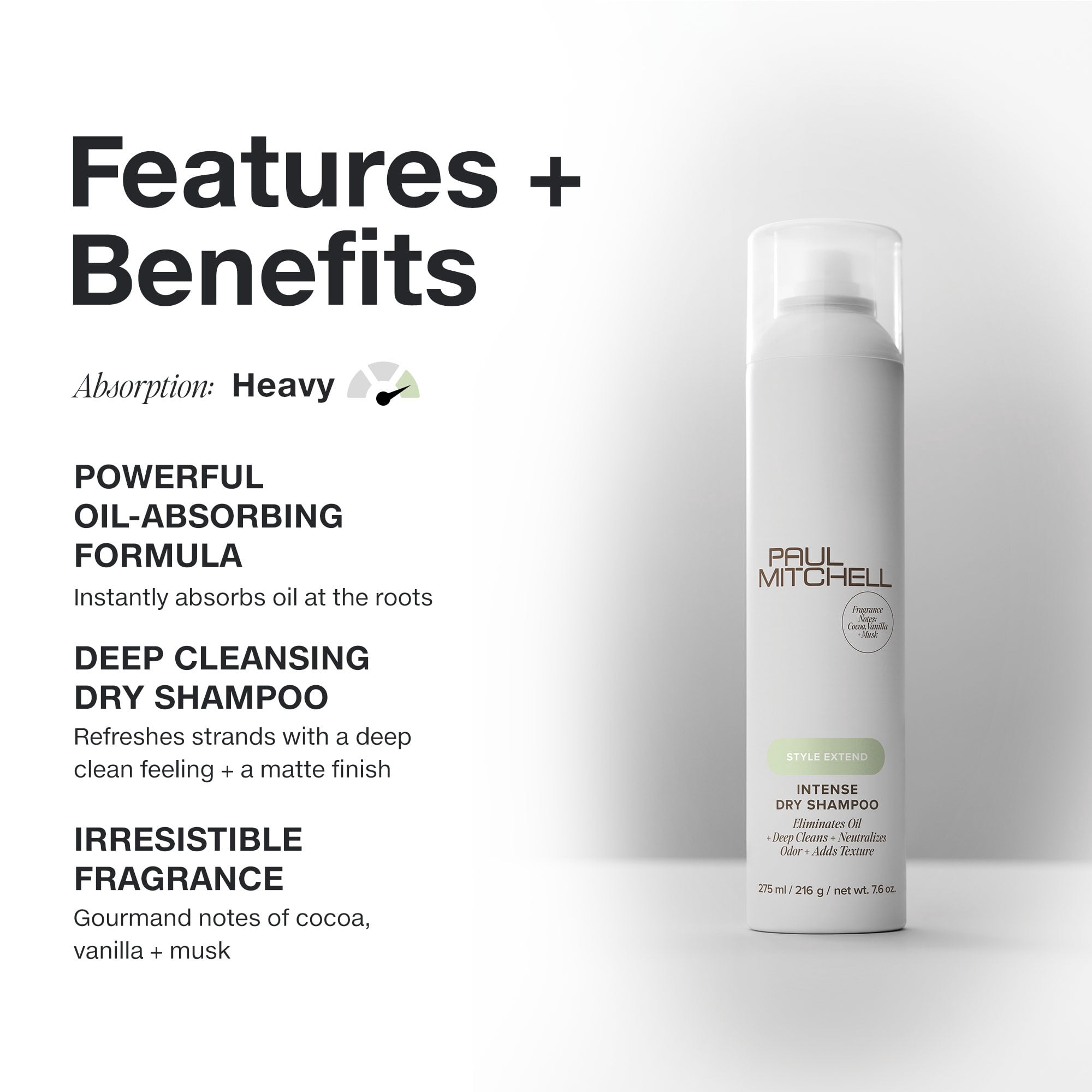 Paul Mitchell Intense Dry Shampoo, Eliminates Oil + Deep Cleans, For All Hair Types, 7.6 oz