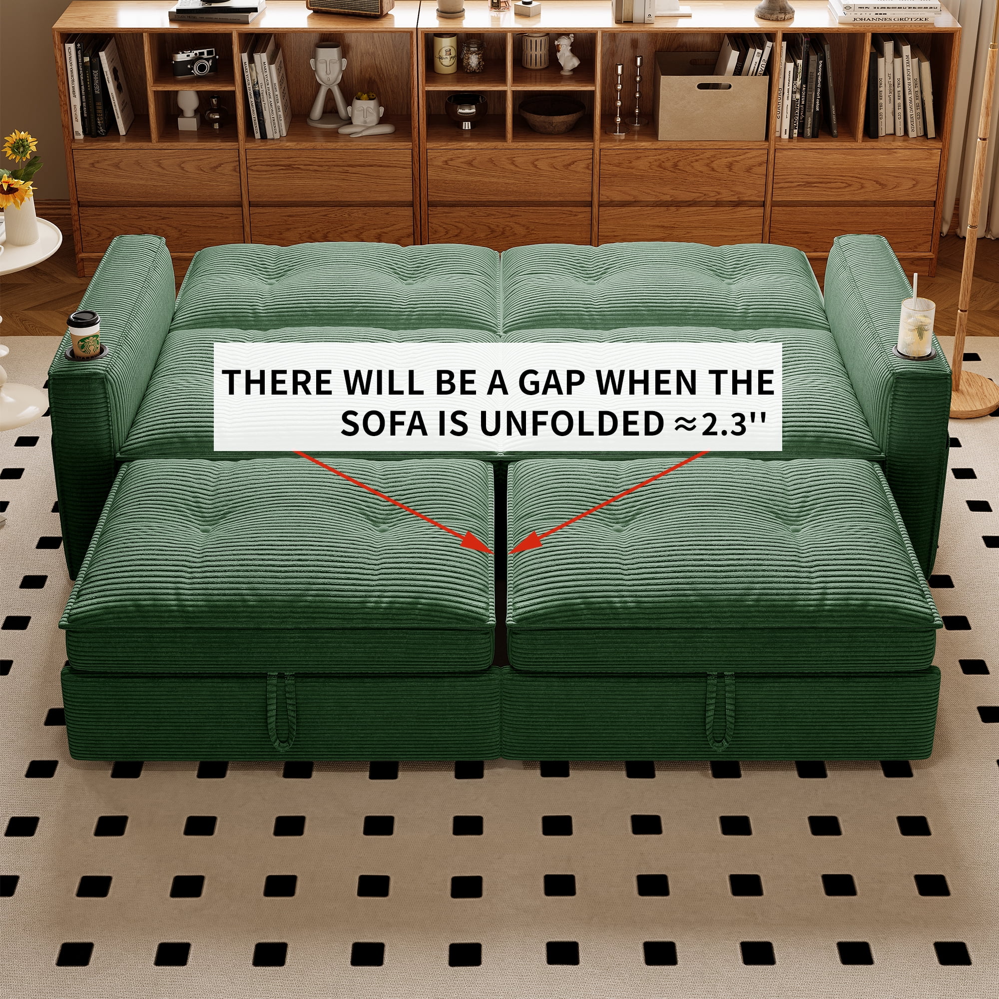 LLappuil 73" Pull Out Sofa Bed Queen Size, Loveseat Sofa Convertible Sleeper Sofa Bed, Corduroy Sofa Couch for Living Room Green