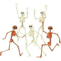 TETOU 5Pcs Skeleton Hallowe'en Decorations, 14.5" Realistic Plastic Full Body Movable Posable Joints Skeleton for Hallowe'en Party Haunted House Props Indoor Outdoor Decor-2 Orange 3 White