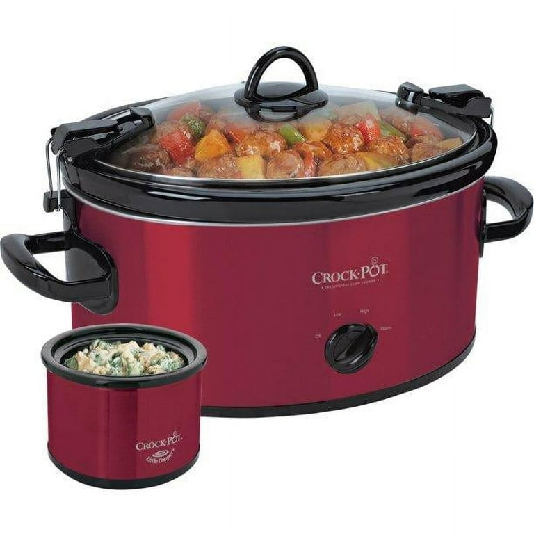 Royalcraft Double Slow Cooker,2 Pot Small Mini Crock Buffet Servers and  Warmer,Dual Pot Oval Manual Slow Cooker with Adjustable Temp Removable  Ceramic Pot,Stainless Steel, Total 2.5 Quarts Red 