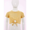 thumbnail image 2 of inlzdz Girls Metallic Shiny Hip Hop Jazz Dance Crop Top Performance Glitter T-Shirt Disco Party Dancewear Gold 150, 2 of 7