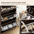 thumbnail image 5 of Hassch Shoe Cabinet with Coat Rack, Brown Wooden Shoes Cabinet for Entryway, 8 Coat Hooks & 3 Narrow Storage Flip Drawers, Modern Shoe Rack Organizer Cabinet for Hallway, 5 of 9