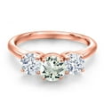 thumbnail image 3 of Gem Stone King 18K Rose Gold Plated Silver Green Prasiolite and White Zirconia Engagement Ring for Women | 2.30 Cttw | Round 6MM | Gemstone Birthstone | Size 7, 3 of 6