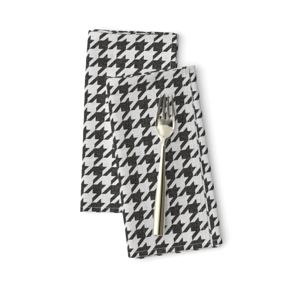 Kitty Houndstooth Cat Black And White Cotton Dinner Napkins by Roostery Set of 2 
