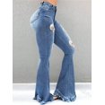 thumbnail image 2 of aPAY Jeans for Women Long Denim High Waisted Flare Pants Ripped Holes And Raw Edges Design Regular Size, 2 of 5