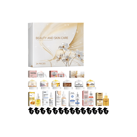 AEEFEU 24 Days Beauty Advent Calendar, Holiday Skincare Gift Set with 24 Full-Size Surprise Creams & Serums - Christmas Countdown Gift for Women