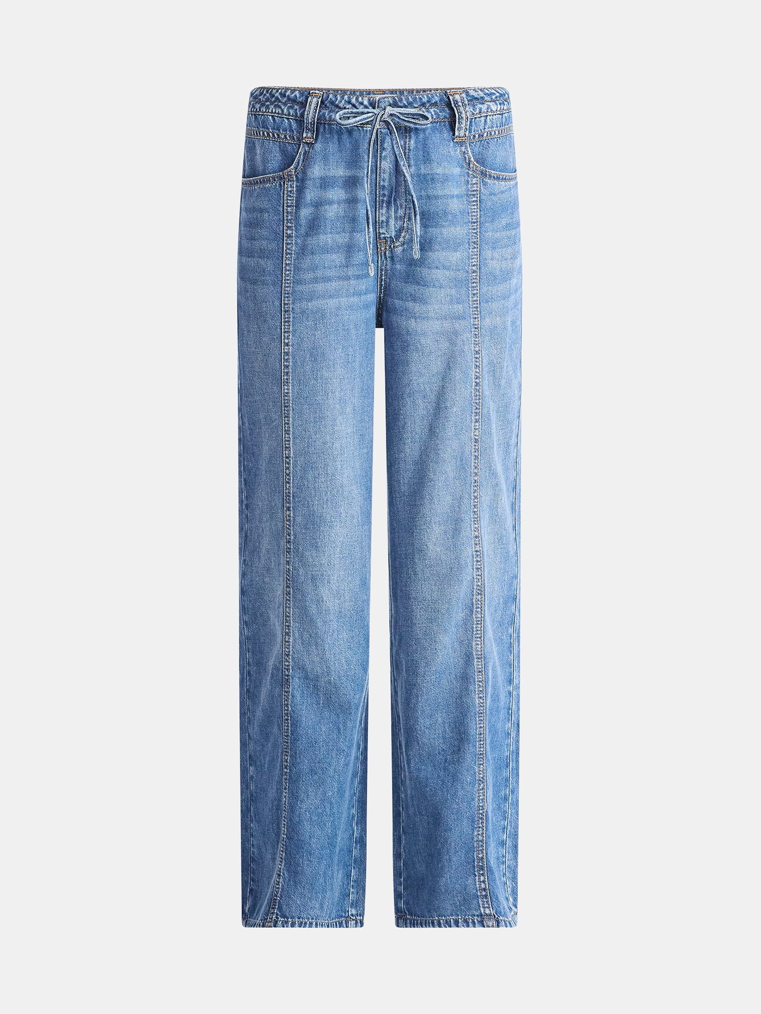 Time and Tru Women's and Women's Plus Relaxed Tie Waist Wide Leg Jeans, 31" Inseam, Sizes 0-20