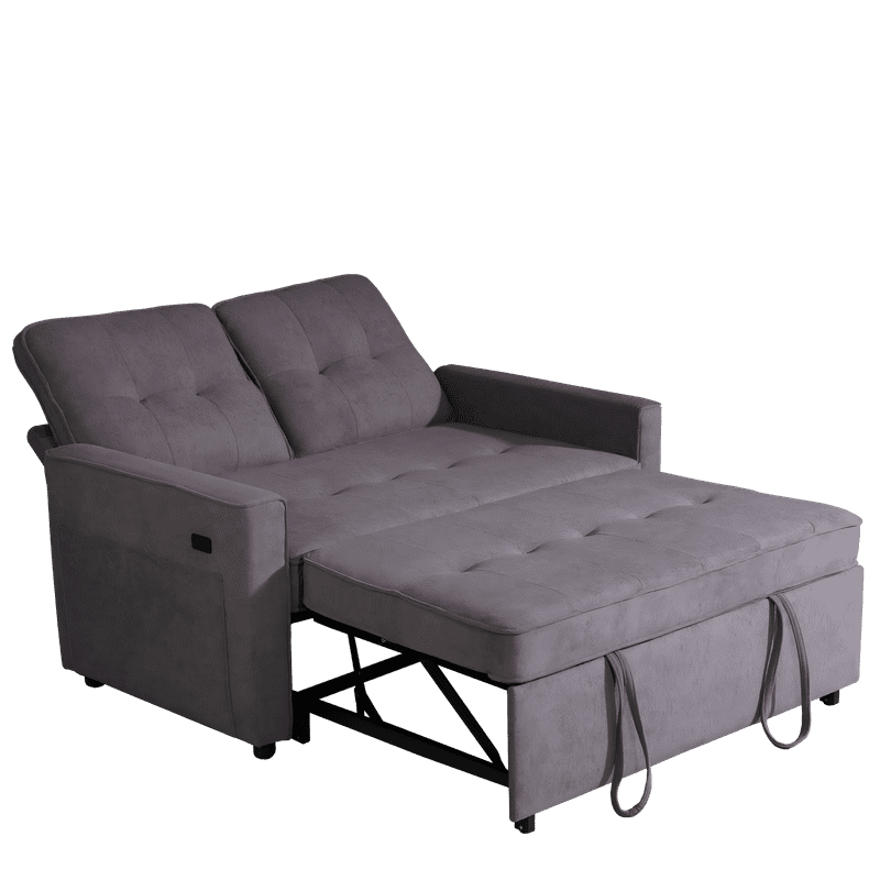 Gewnee 53” Sofa Bed, 3 in 1 Convertible Loveseat Sleeper Sofa, Pull Out Couch with USB Port, Futon Sofa Bed with Storage Pockets for Small Spaces, Teddy Fabric,Light Gray