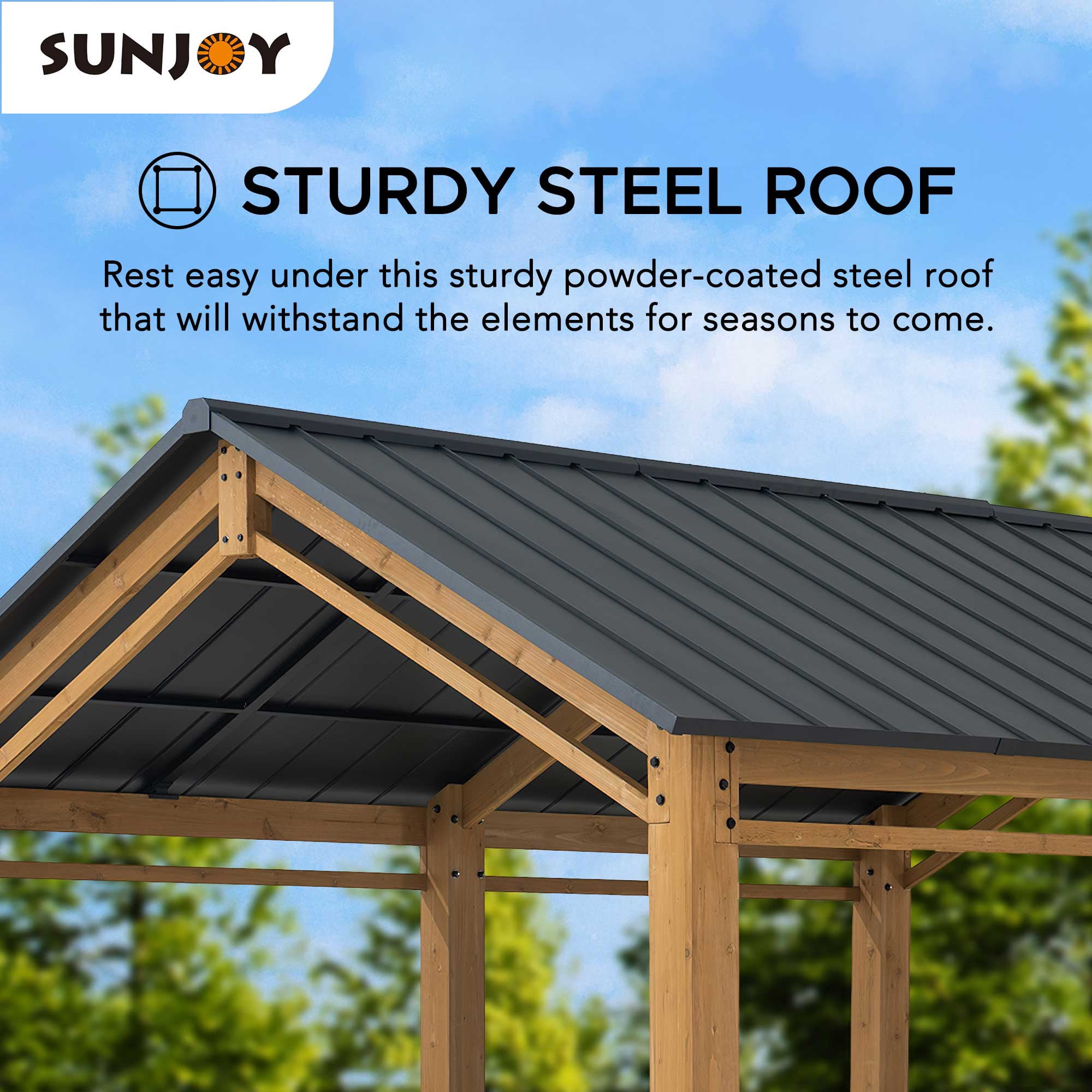 AutoCove 11x13 Wood Carport, Black Gable Roof Wood Gazebo, Outdoor Living Pavilion with Ceiling Hook