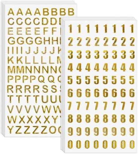 Aixoom 10 Sheets Gold Letter and Number Stickers Small Glitter Gold Alphabet Number Stickers Self Adhesive for Graduation Cap Decoration Gift Scrapbooks Greeting Cards Arts Craft
