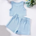 thumbnail image 4 of Cethrio Girls Summer Outfit Sets, Sleeveless Cotton Gifts T-shirts with Shorts Sets Blue Size 5T, 4 of 8