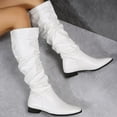 thumbnail image 5 of Knee High Boots Women Fold Over Knee High Leather Surface Boots Chunky High Heels Long Boots Pull-on Pointed Toe Dress Tall Boots for Women（Color:White,Size:7), 5 of 9