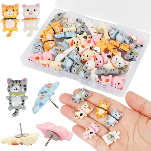 Guuyoo Colorful Cat Resin Push Pins, 30 Piece