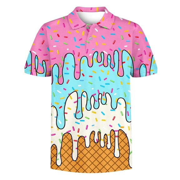 Men's Polo Shirts Funny Ice Cream Golf Polo Shirt Light Moisture Wicking Performance Casual Shirt