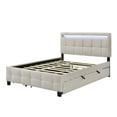 thumbnail image 6 of Queen Size Bed Frame with XL Size Trundle, Upholstered Platform Bed with 2 Storage Drawers, Comfy Linen Fabric Bed Frame with LED Lights and Upholstered Headboard for Bedroom and Apartment, Beige, 6 of 9