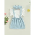 thumbnail image 4 of Newborn Girl 3PCS Outfits Flying Sleeve Solid Color O-Neck Romper + Suspender Buttons Shorts + Decorative Hairband, 4 of 8