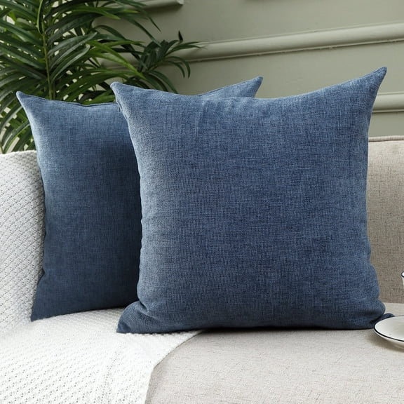 Jepeak Pack of 2 Chenille Throw Pillow Covers Cushion Cases, Decorative Cozy Concise Square Pillow Covers for Bed Sofa Couch Home Decoration, Steel Blue 16x16 Inch