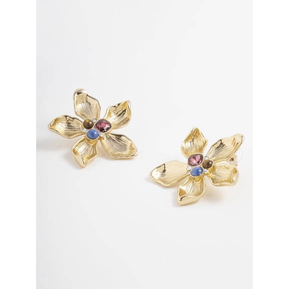 Scenario Women’s Gold Tone Floral Statement Earrings