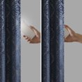 thumbnail image 6 of Total Blackout Curtain for Bedroom Living Room, Knitted Jacquard Damask Window Curtain Panel with Gunmetal Grommet, Fits Up to a 1.25'' Diameter Rod, 84.00''x50.00''x0.13'', Navy, 6 of 9