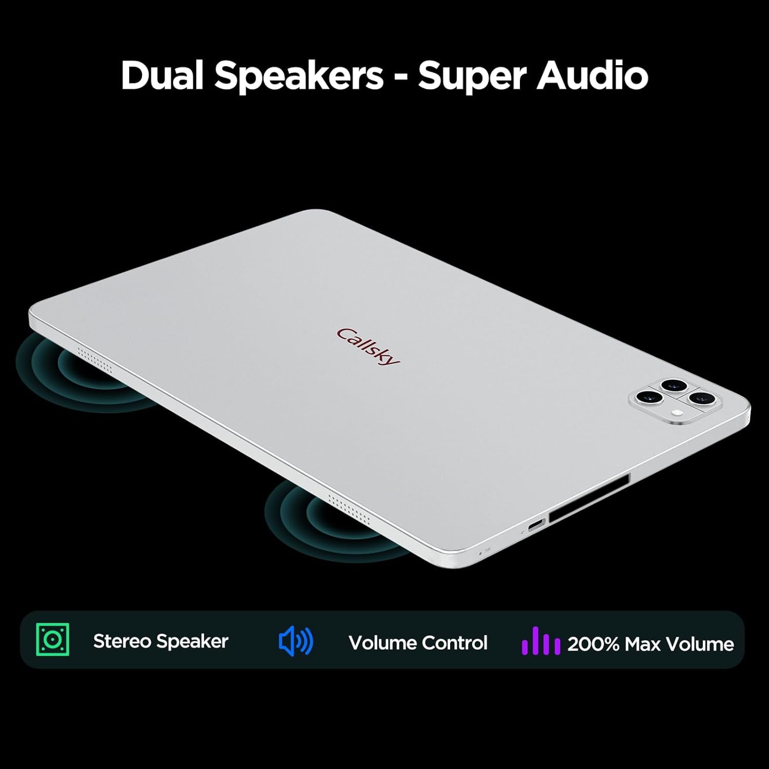 Callsky Android Tablet, 10.1 inch Android 15 Tablet with Octa-core Processor, RAM 12GB, ROM 64GB(Up to 2 TB), 800x1280 Resolution, WiFi 6 & Bluetooth, Dual Speakers, 5MP+8MP, 6000mAh, White