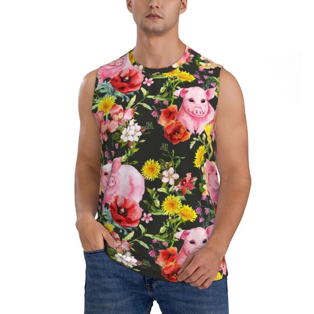 Balery Cute Pigs Sunflower Camisetas sin mangas para hombre, absorbe la humedad y protege contra el mal olor.-XX-Large