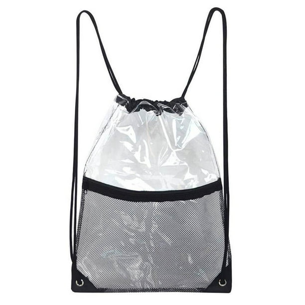 Portable Clear Drawstring Bag PVC Drawstring Backpack with Front Zipper Mesh Pocket Walmart