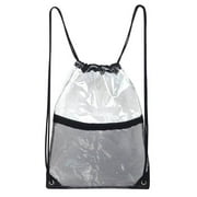 Valatala Portable Clear Drawstring Bag PVC Drawstring Backpack with Front Zipper Mesh Pocket