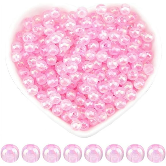 1000Pcs Transparent Pink Beads 6mm Ball Bead Acrylic Small Smooth Round AB Color Pearl Pink Loose Spacer Beads for Jewelry Making Bracelets Necklaces Earrings Supplies DIY Crafts Beginners