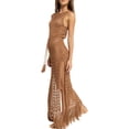 thumbnail image 2 of Faithtur Bikini d'Été pour Femmes Cover-Up, Solide Tricot Crocheté Creux sur Manches Col Rond Côté Fente Pompon Robe de Réservoir, 2 of 8