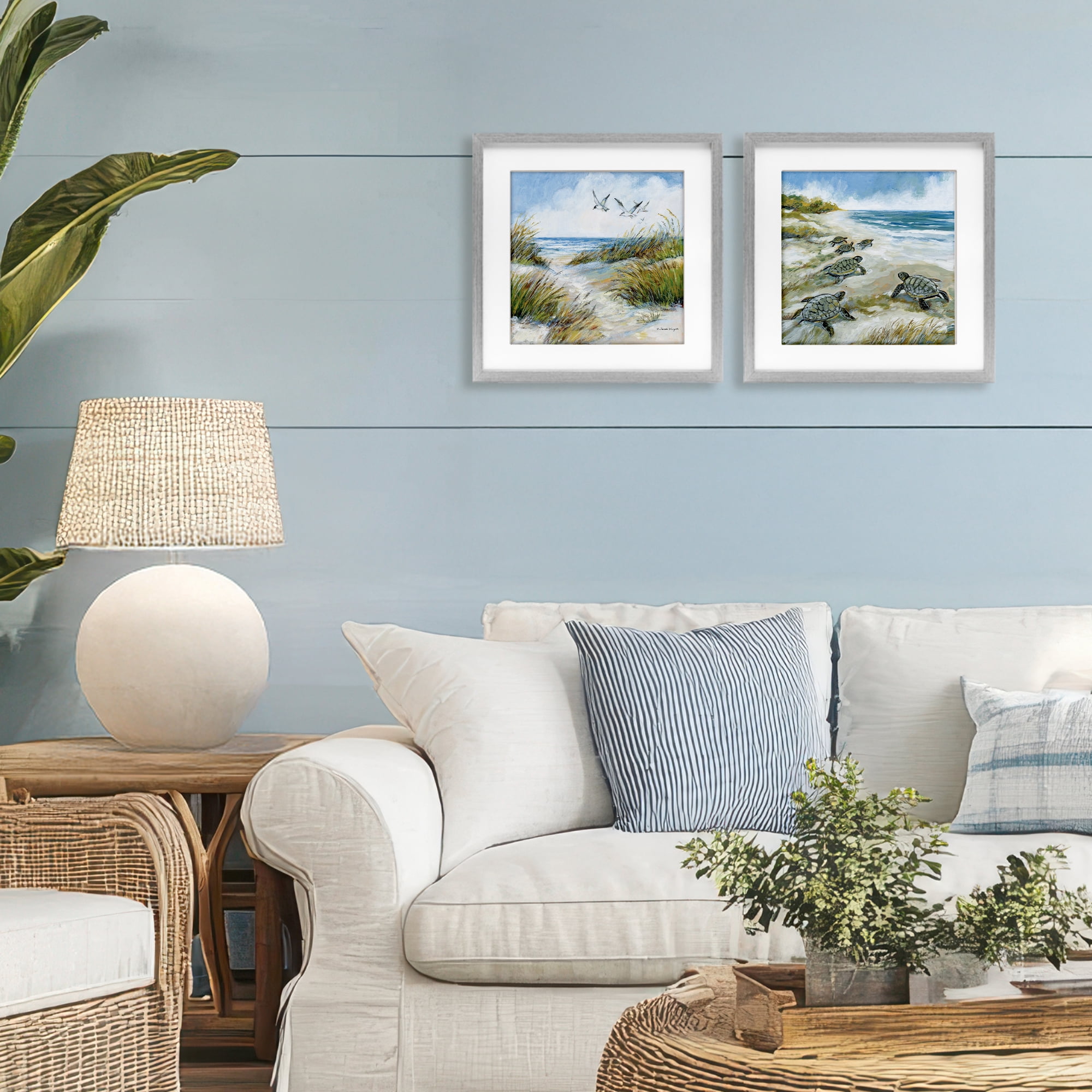Stupell Industries Beach Creatures on Dunes 2 Piece Gray Framed Print Under Glass Set, design by Susan Winget