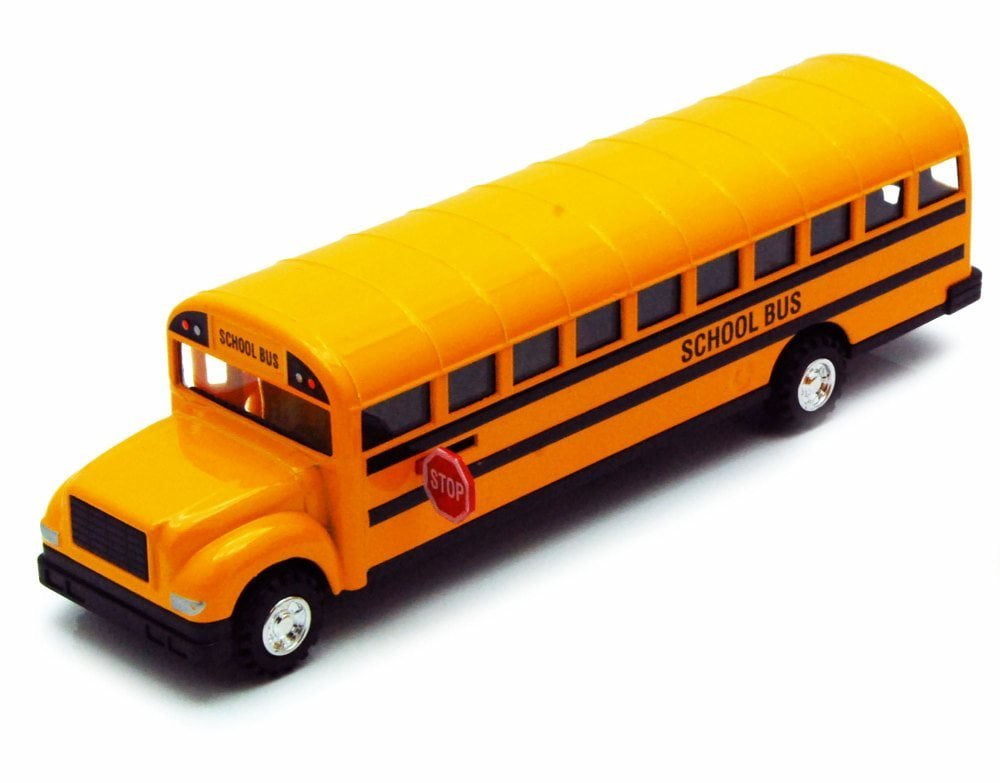 Pack of 6 Kipp Brothers Mini Plastic Friction School Buses with Pull Back Action