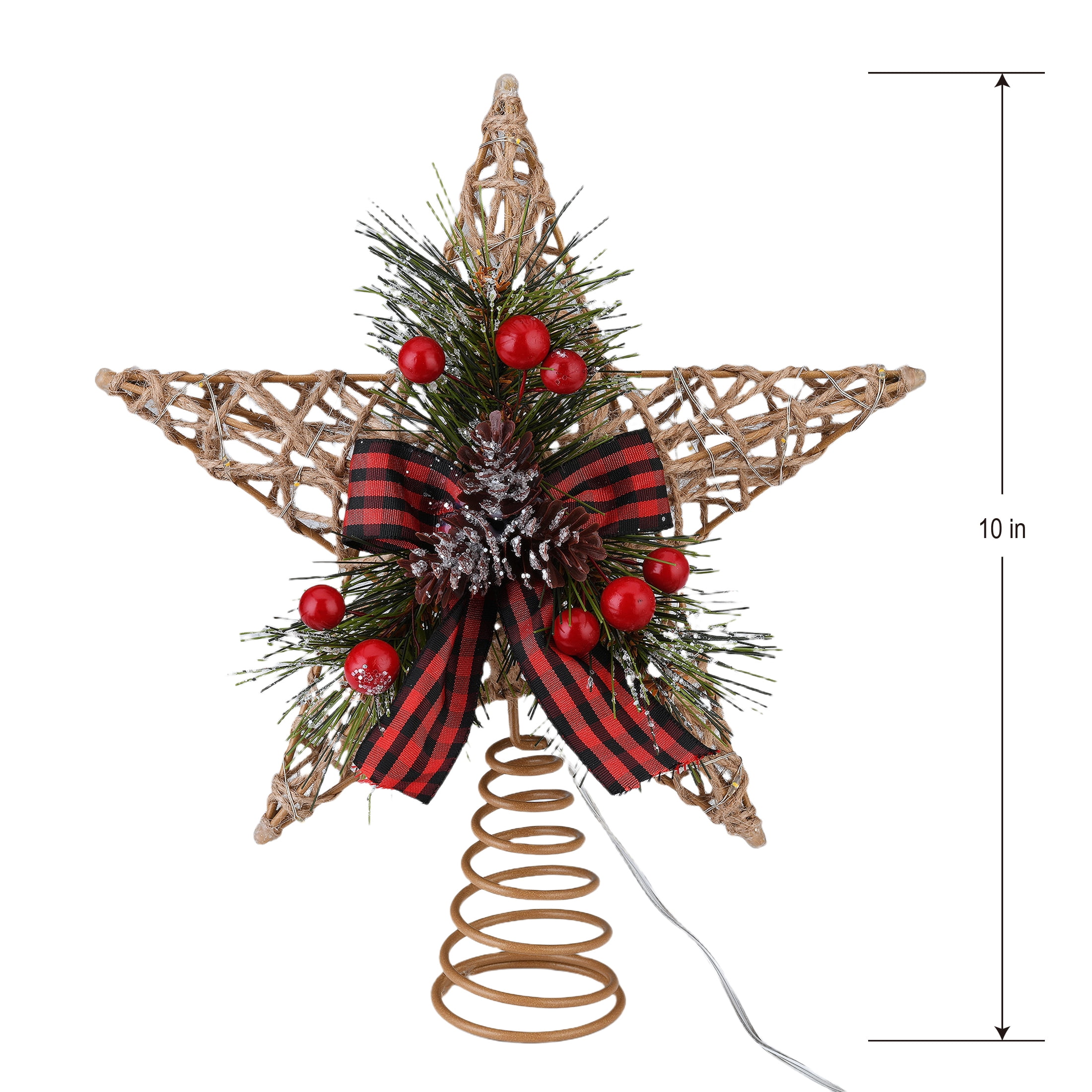 Gold Star Battery Operated LED Christmas Tree Topper, 10", Holiday Time