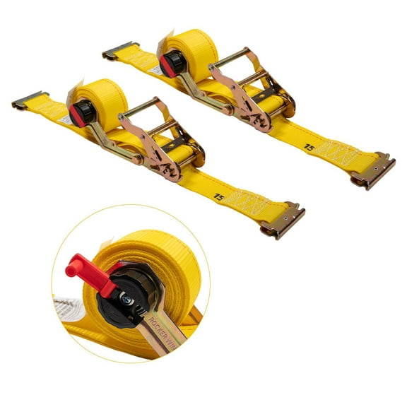 2 Pack 2'' x 12' E-Track Ratchet Tie-Down Straps with Manual Rocker Winder - 4,500 lbs BS - Heavy Duty Yellow Cargo Strap for Trucks, Trailers, Flatbeds & Pickups