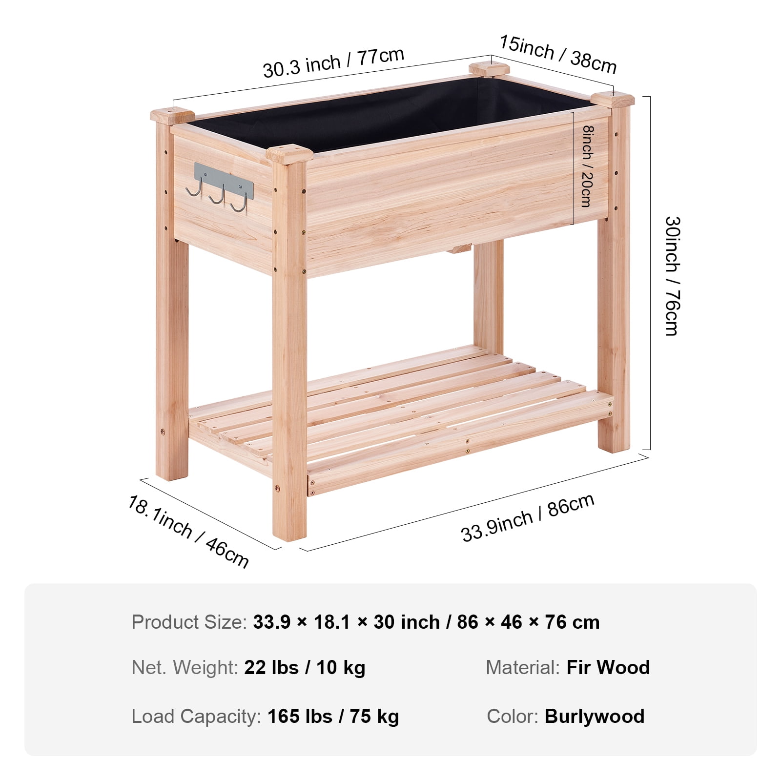 KFFKFF Elevated Garden Bed, Dimensions 34 x 18 x 30 inches, Wooden Planting Container, Outdoor Planters with Supportive Legs, Ideal for Cultivating Flowers, Vegetables, Herbs in Yard, Garden, Patio