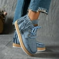 thumbnail image 4 of Rokment Womens Winter Fringe Platform Ankle Boots Warm Fleece Lined Boho Casual Suede Lace up Combat Snow Short Booties Blue Size 7, 4 of 5