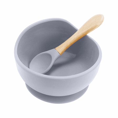 

JUSTUP Silicone Baby Feeding Suction Bowl with Spoon Food Grade Silicone Food Supplement Bowl for First Stage Feeding (Grey)