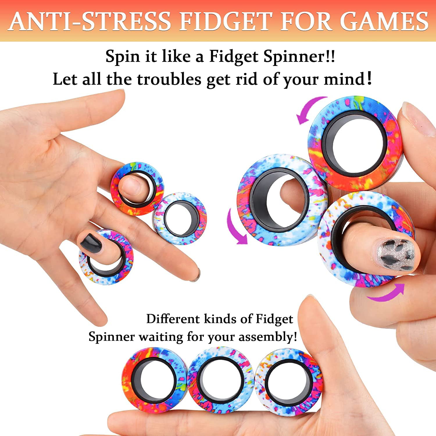  3Pcs Magnetic Rings Fidget Toys for Teens, Adults&Kids, Fidget  Pack Under 10 Dollars