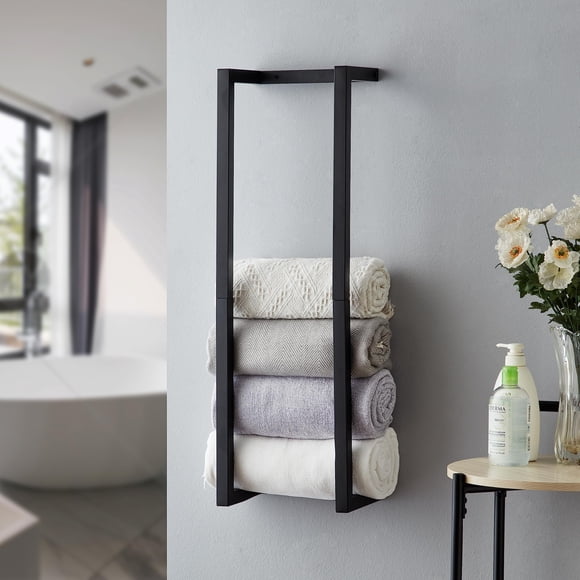 Organizador de baño de metal para montaje en pared, negro