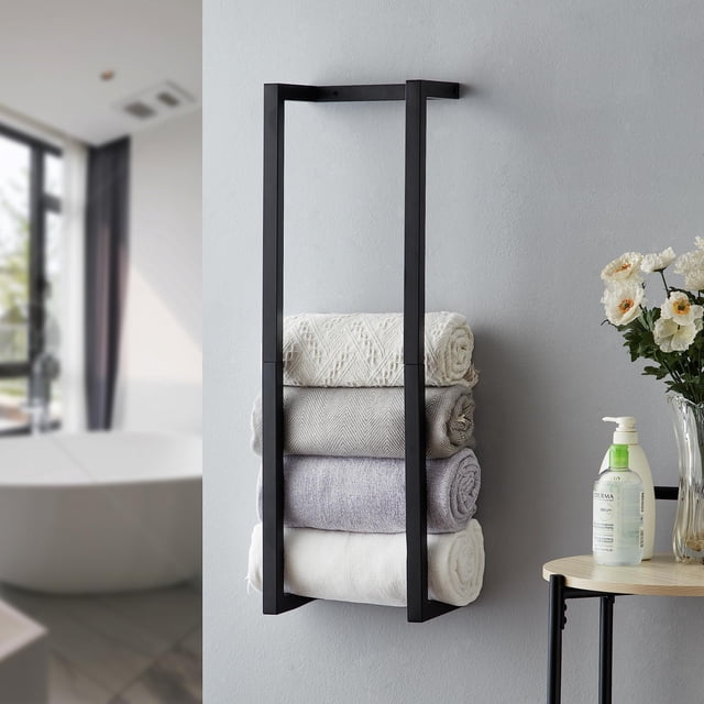Organizador de baño de metal para montaje en pared, negro
