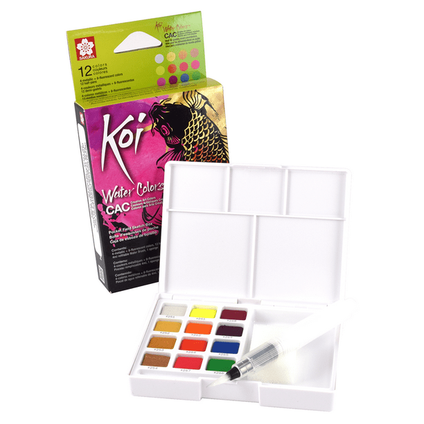 Set De Acuarela Portátil Con 12 Colores Fluorescente Y Metálicos + Pincel Corto