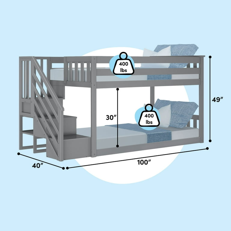 Max & Lily Solid Wood Twin over Twin Low Bunk Bed for Toddlers