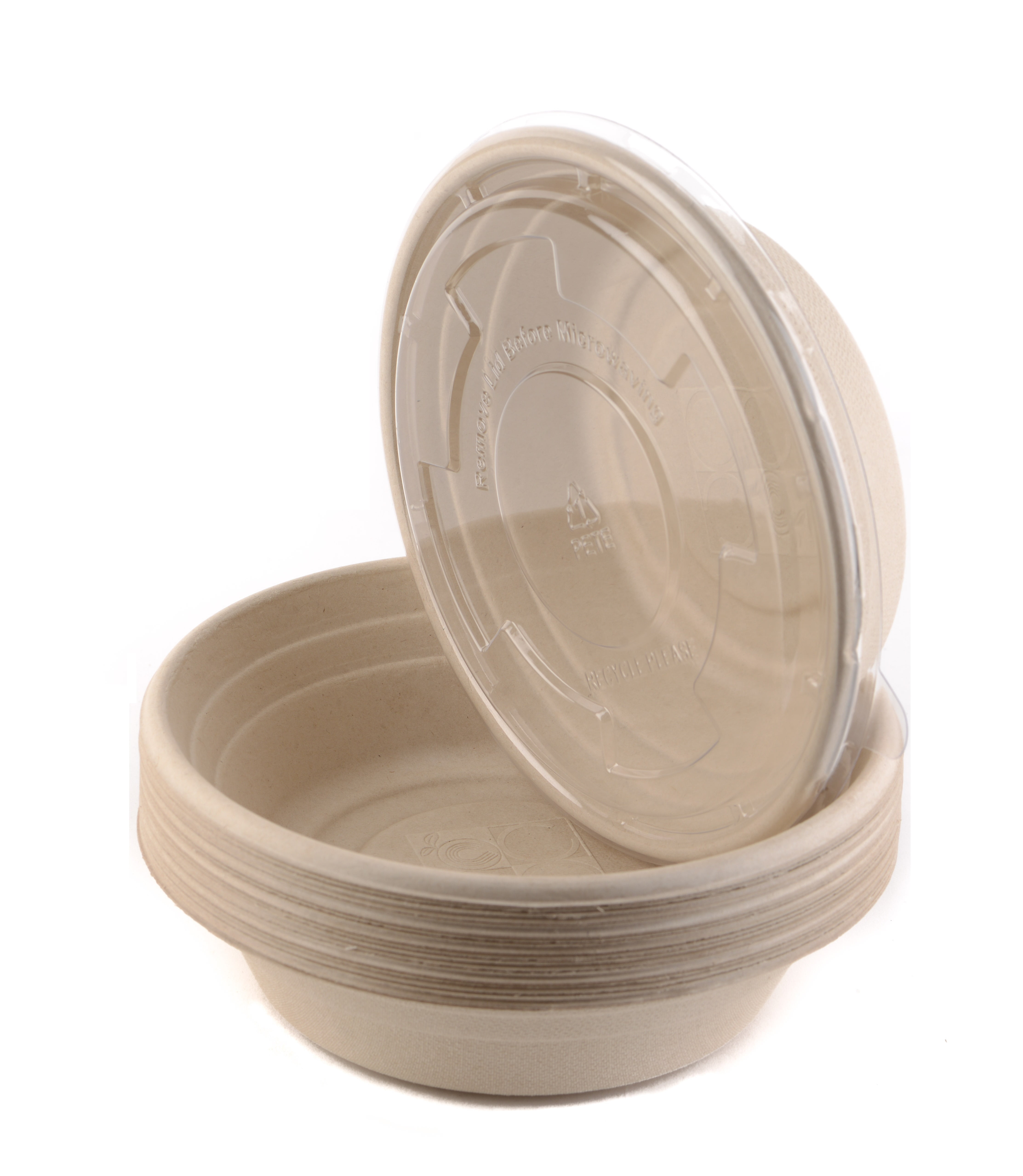 Restaurantware Lids ONLY: Pulp Tek Clear Plastic Dome Lids, Fits 8 Ounce Bagasse Bowls - 100 Recyclable Lids for Biodegradable Salad Bowls - BPA