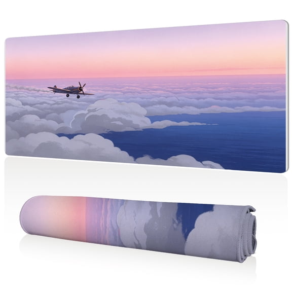 LIVEKEY Mouse Pad Vintage Plane Over Sunset Clouds 80x40x0.3cm Extra Large Full Desk Coverage Non Slip Durable Easy Clean Stitched Edges for Gaming and Office