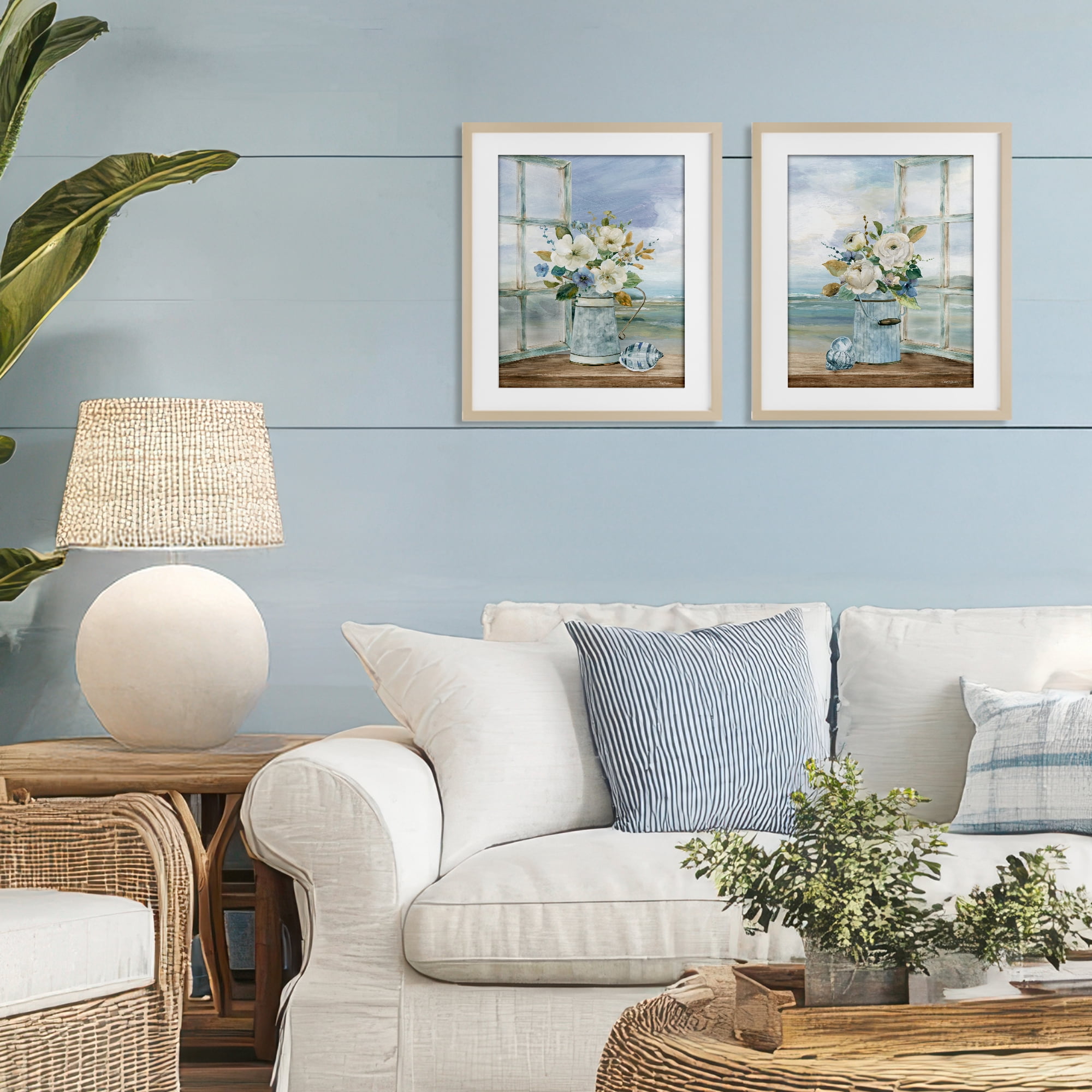 Stupell Industries Seaside Bouquets in Window 2 Piece Birch Framed Print Under Glass Set, design by Carol Robinson