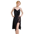 thumbnail image 3 of Defitshape Women's Satin Nightgown Cowl Neck Chemise Midi Sleep Dress Backless Lace High Slit Night Dress Silky Cami Soft Summer Silk Sleepwear Black X-Large, 3 of 5
